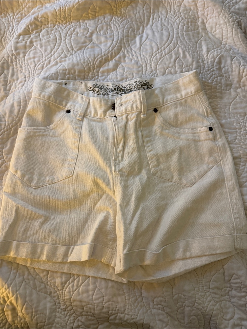 Express White High-Rise Denim Shorts
